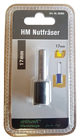 Drillcraft Karbid Holzfräser, HM Nutfräser Ø17mm x 20mm, D=8mm Schaft, C Profil, Unbehandelt, Flachkopf