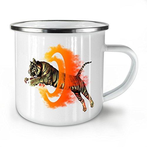 Wellcoda Tiger Portal Cool Enamel Mug, Flame Cup - Strong, Easy-Grip Handle, Two Side Print, Ideal for Camping & Outdoors