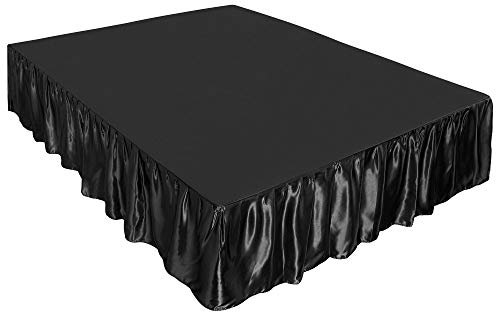 sourcing map Bettvolants Satin Bettlaken mit Volant spannbettlaken Volant-Rüschen 46cm Bettrock weich hautfreundlich Schwarz 90-100x200cm-46cm
