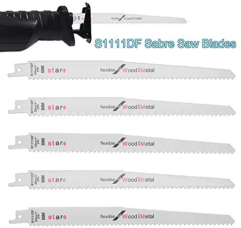 Maso Lot de 5 lames de scie sabre en acier carbone HCS pour bois, métal et démolition Compatible avec Bosch, Dewalt, Makita, S1111DF 225 mm de long