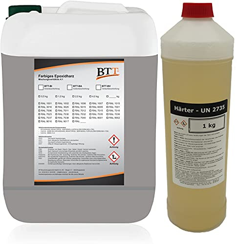 BTT-BI Epoxidharz Bodenbeschichtung RAL 7037 für 5m² Innen Fliesenlack Betonfarbe Industrieboden Garagenfarbe Kellerfarbe Wohnraum Gießharz Epoxy