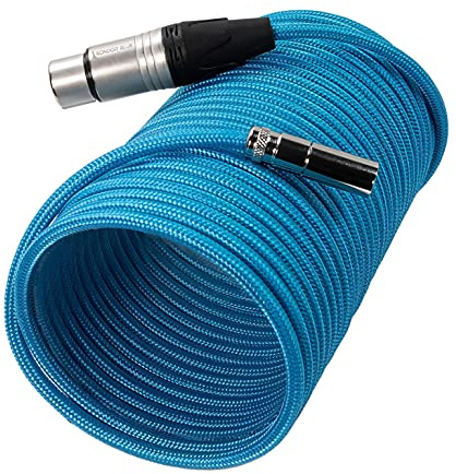 KONDOR Blue | 25 Foot Mini XLR (TA3) 3-Pin Male to XLR Female Audio Cable | Braided On-Rig Mic Cable for Blackmagic Design Pocket Cinema Camera 4K 6K, for Canon EOS C70 | Blue