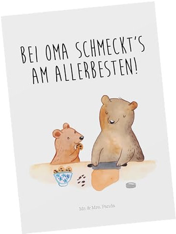 Mr. & Mrs. Panda Postkarte Oma Backen - Geschenk, Geschenkkarte, Schwester, Bären, Lieblingsomi, Familie, Mama, Ansichtskarten, Einladung,