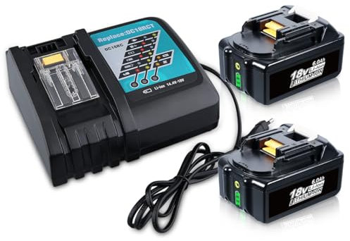 DASNITE 2 Stück BL1860 6,0Ah Ersatzakku für Makita 18V Akku mit DC18RC 3A 14.4V-18V Ladegerät für Makita Akku 18V Li-ion BL1860B BL1850 BL1840 BL1845 BL1835 BL1830 LXT-400 und DC18RD DC18RA DC18SF