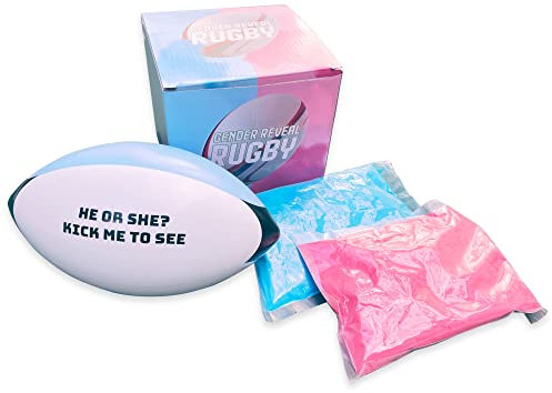 Sass Party & Gifts Ballon de rugby explosif pour révéler le sexe – Comprend de la poudre bleue et rose – Parfait pour les fans de rugby