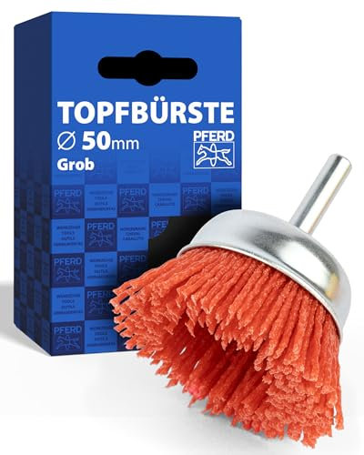 PFERD Topfbürste ungezopft TBU grob (RED) | Ø 50 mm Schaft-Ø 6 mm RED-Filament-Ø 1,27 mm | 43740165 – für Bohrmaschinen