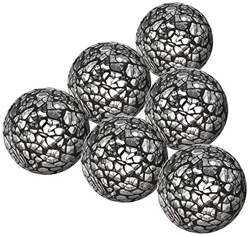 Kepfire 6 Pieces Decorative Orbs Set 6cm Glass Mosaic Sphere Balls Centerpiece Balls Bowls Vases Dining Table Decor - Black
