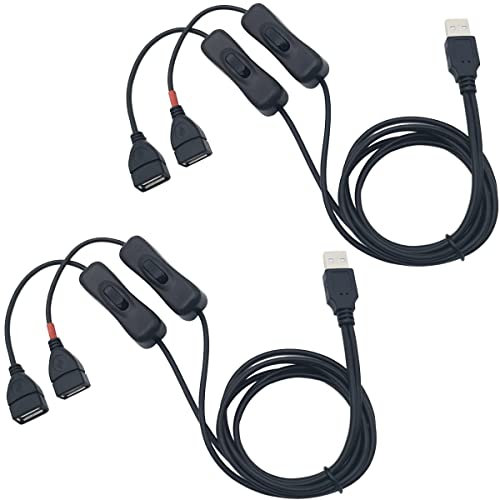 CESFONJER 1m cavo di prolunga USB con interruttore on/off, Cavo Prolunga da USB 1 Maschio a 2 Dual Femmina Compatibile per Cuffie USB, lampada da scrivania USB (2 pcs)