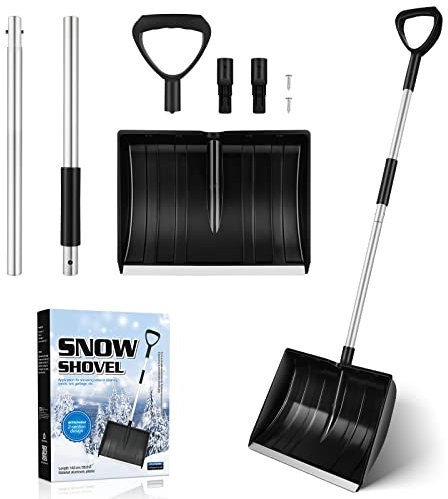 YARNOW Heavy Duty Snow Shovel with Detachable Aluminium Handle & Anti-Freeze Foam Blade (41cm Wide) - Portable Snow Remover for Garden, Driveway & Car, Black