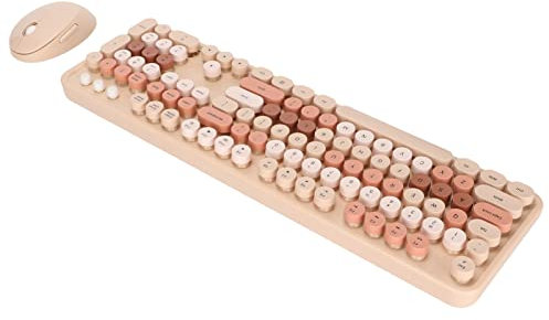 Kabellose Tastatur- und Maus-Kombination, Süße Bunte 104 Tasten in Voller Größe, 2,4 GHz, Runde Tastenkappe, Bunte Tastaturen, für PC, Laptop, Desktop(Milchtee Farbe)