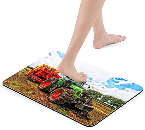 Zomer Badematte Badteppich rutschfest waschbar 42x60 cm Badezimmerteppich mit Traktor Motiv