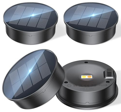 GEARLITE Solarlampen Ersatz Top 8cm, Garten Solarleuchten Ersatzteile mit 2 LED (Warm/Weiß), 800 mAh Solarbatteriekasten mit hocheffizienten Solarpanels für Solarlampen Laterne Deckel Garten 4 Stück