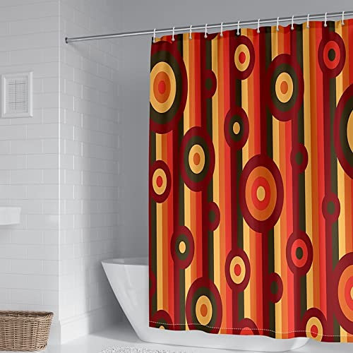 Shower Curtain Anti Mold, Langer Duschvorhang Mehrfarbiges Streifen und Kreis Muster Polyester 150X200cm