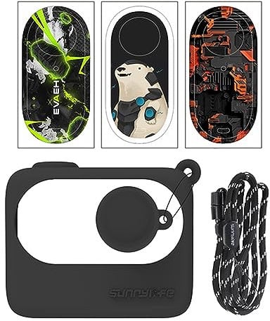 HUYUAWA Silicone Protective Case with Lens Cap and lanyard and Sticker Compatible for Insta360 GO3 Soft Sleeve Case Cover for Insta 360 GO 3 Action Camera Protection Accessories, Type3