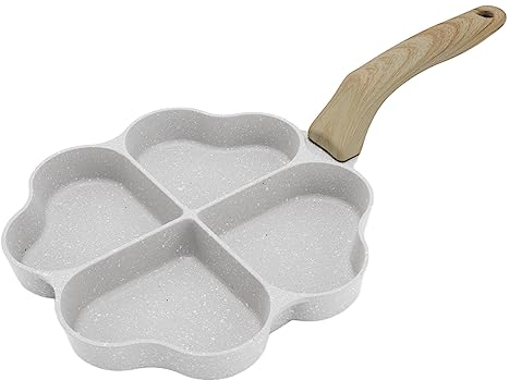 Poêle à œufs Antiadhésive En Forme De Cœur, 4 Tasses, Poêle à Crêpes Chauffante Uniforme Avec Poignée, Poêle à Crêpes En Forme De Cœur Pour la Cuisine(Blanc)