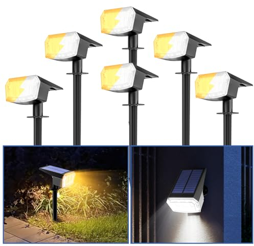 EVARY 6Pcs Faretti Solari da Esterno, 63 LED Lampade da Giardino 5 Modalità IP65Impermeabile Luce per Cortile, Patio, Vialetto, Alberi