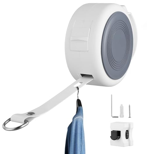 Corde à Linge Retractable,Corde à Linge Extensible Murale pour Extérieur,Fils à Linge de Voyage de 20mm de Large,Etandage Extérieur Mural Retractable,Capacité de Charge Maximale de 25 kg