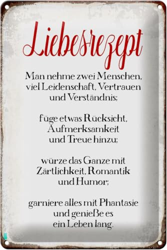 Schild Blech 20x30cm - Made in Germany - Spruch Liebesrezept Retro Metall Deko Blechschild