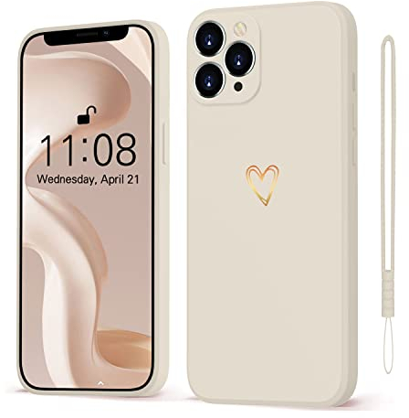 Mitetabo für iPhone 11 Pro Hülle Handyhülle Gold Liebesherz, Stoßfest Kratzfeste Mädchen Case Weich Silikon Slim Süßes Gold Love Schutzhülle für iPhone 11 Pro 5.8 Beige