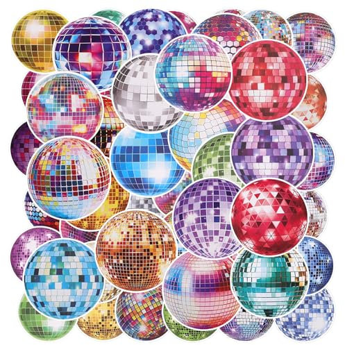 50stk 70er 80er Disco-Aufkleber, Spiegel-Diskokugel-Aufkleber Vintage Retro Discokugel-Aufkleber Aufkleber mit Disco-Party-Thema für Wasserflaschen Laptop Sammelalbum Geburtstag