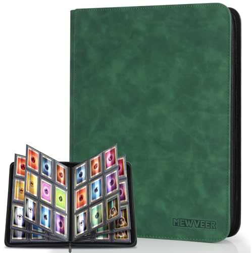 MewVeer Top Loader Karten Binder, Bietet Platz für 252 Top Loaders, 9 Taschen mit Hüllen, Sammelkarten Ordner für YGO/MTG, Sammelalbum Kartenordner Album, Dunkelgrün(Nicht für Karten OHNE Top Loader)