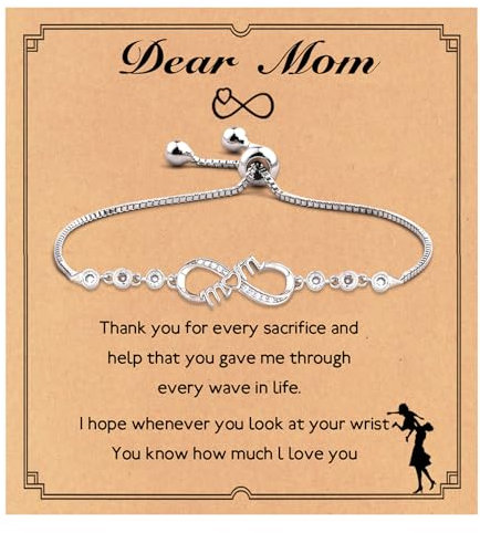 Infinity Endless Love Link Bracelets for Women Girls, 925 Sterling Silver Adjustable Bracelet with 5A CZ, Infinity Jewelry for Women Mothers Day Jewellery Gifts (Mom)