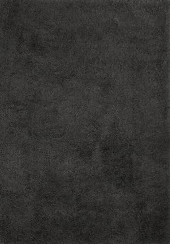 the carpet Soft Shaggy Flauschiger Hochflor Teppich, Wohnzimmer, Kinderzimmer, Anti-Rutsch Unterseite, kuschelig weich und super Soft, Anthrazit, 120 x 160 cm