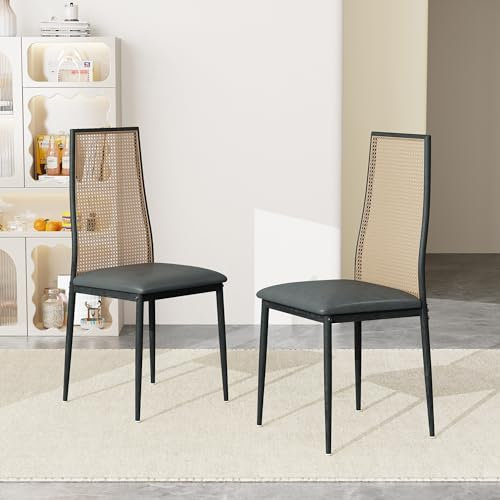 BLSYHDH Esszimmerstuhl, 2 Stück, Rattanstuhl, Esszimmerstuhl mit Rückenlehne aus Rattan, Küchenstuhl, für Esszimmer, Wohnzimmer, Schlafzimmer (schwarz, B, 2 Stück)