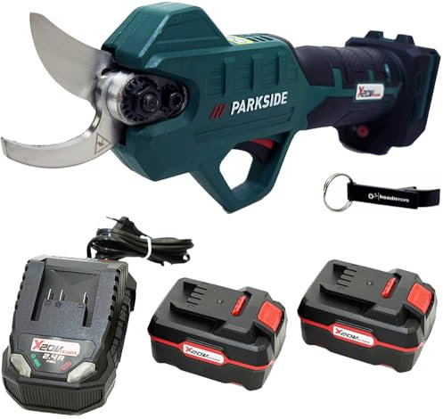 HEADNMORE® Parkside® - Tijeras de ramas inalámbricas PAAS 20 V Bundle + llavero HEADNMORE® (batería 2 x 4 Ah)