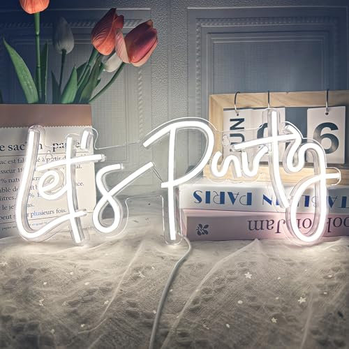 Let's Party - Panneau lumineux néon LED pour décoration murale, décoration artistique, décoration de chambre, fête d'anniversaire, mariage, Saint-Valentin (fête de laissez- blanc), 40 x 17 cm