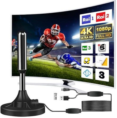 Antenna Tv Interna Amplificata Potente, 2025 Nuova Antenna Tv Interna, 500 Chilometri Di Ricezione A Lungo Raggio Con 360 Gradi Di Spazio Morto