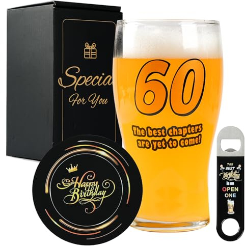 TOONGEEN 60th Birthday Gifts for Men, 60th Beer Glass for 60 Years Old Men | Funny 60 Keepsake Birthday Beer Glass Decorations, For Dad, Husband, Brother, Uncle,19oz
