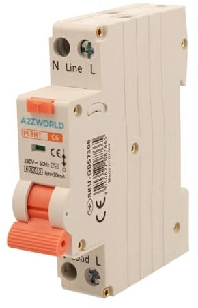 Interruttore Magnetotermico Differenziale, RCBO 1P+N C6 6A, Tipo AC Curva C 30mA 6000A, Salvavita Slim Da 1 Modulo DIN, 2 Poli 220V