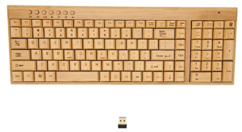 Ouitble Computer Wireless Devices 2.4GHz Wireless Bamboo Wood Keyboard and Mouse Set Plug and Play for Office Gaming Compatible with Multiple Systems (Keyboard)