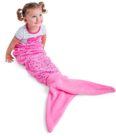 Vital Tiger Coperta a coda di sirena rosa per bambini, morbida e setosa, foderata in pile felpato, con ritaglio in pizzo, per bambine e bambine
