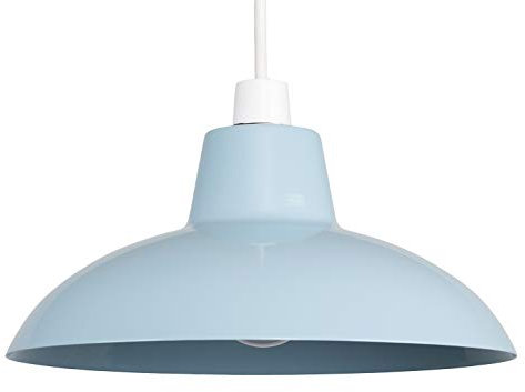 MiniSun | Retro Style Gloss Blue Metal Ceiling Light Shade | Pendant Lights, Home Décor & Improvement Essential | Includes 10W LED Bulb [3000K Warm White] | 288mm Shade Width