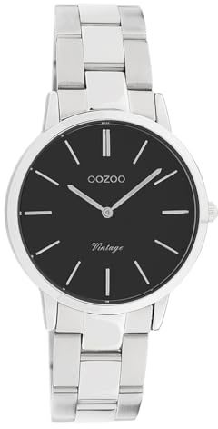 Oozoo Vintage Damenuhr mit Edelstahl Gliederarmband 34 MM Schwarz/Silberfarben C20043