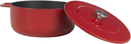 Combekk Gusseisen Topf, Dutch Oven, Frei von BPA und PFAS 100% Recycelt, 24cm 5L, Für alle Herdarten, Rot