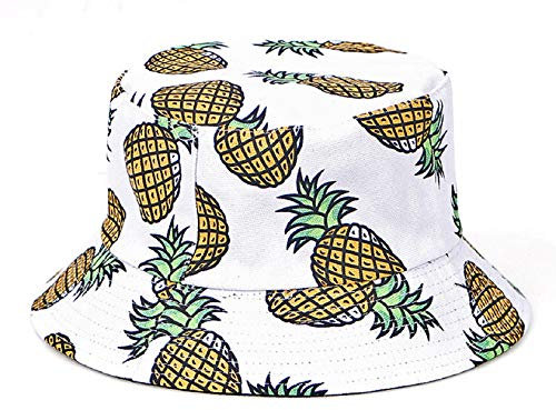 Tuopuda Fischerhüte Herren Damen, Anglerhut Reversible, Bucket Hat Faltbar, Sommerhut Freizeit Baumwolle, Kappen Cap Hut zum Wandern Camping Reisen Angeln 57-58cm, Weiße Ananas