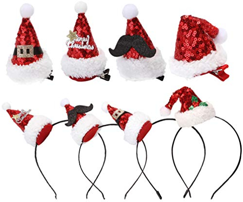 Amosfun 8 Stücke Mini Weihnachtsmütze Haarspange Weihnachten Hut Haarreif Nikolausmütze Haarklammern Glitzer Kopfschmuck Stirnband Santa Mütze für Erwachsene Kinder Weihnachtsmann Kostüm