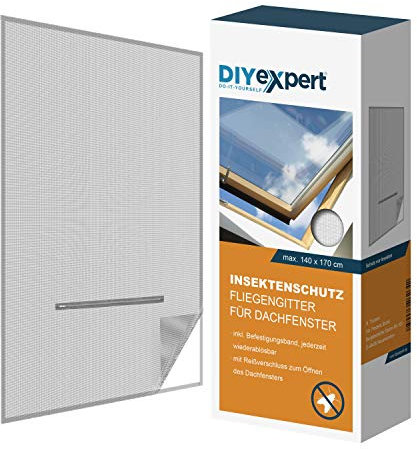 DIYexpert Zanzariera per lucernario, 140 x 170 cm, zanzariera con chiusura lampo e nastro di fissaggio bianco