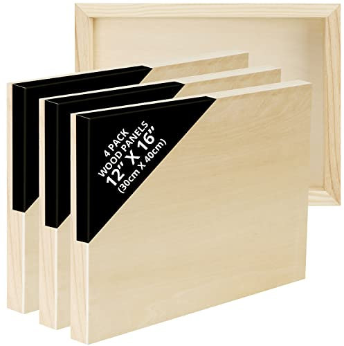 Belle Vous Unfinished Wooden Canvas Painting Boards (4 Pack) - 30 x 40cm / 12 x 16 Inches - Natural Basswood Panel - Mixed Media Cradle Panels for Encaustic Art, Paint Pouring & Crafts