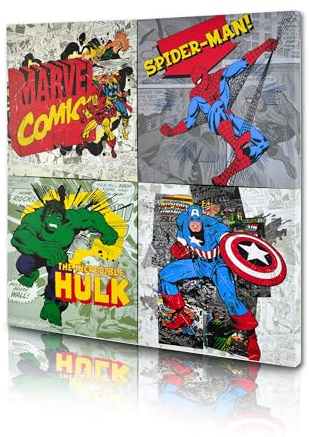 Spiderman, Thor, Iron Man, Captain America & Hulk in Marvel Avengers, Superhelden-TV- und Film-Comic-Poster und Kunstwerk-Dekorationen für Schlafzimmer-Wände, 4-teiliges Multipack