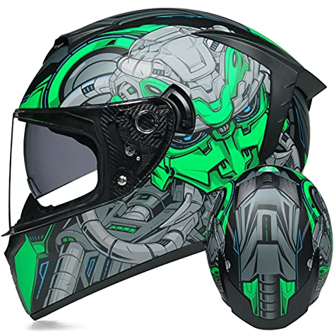 DOPORA Motorrad Integralhelm,Motorrad Moped Street Bike Racing Dual Sport Moto Helm mit Doppelvisier DOT & ECE 22.05 Zugelassene Herren und Damen Motorradhelme,Grün,S