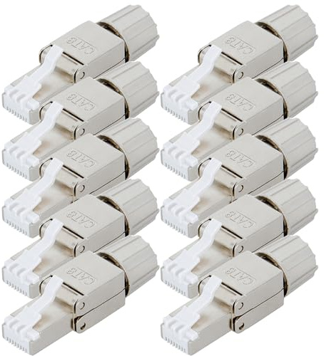 PremiumX 10x Netzwerkstecker RJ45 Cat 8 Stecker Stahl für Verlegekabel Netzwerkkabel Kabel Ethernet Werkzeuglos Werkzeugfrei LAN Anschluss 40 Gbit/s