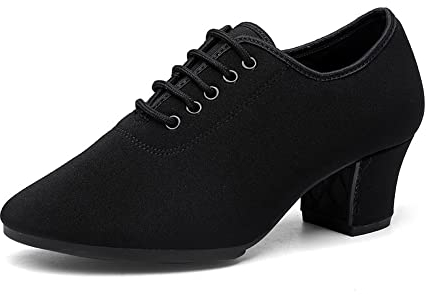 Inlefen De las Mujeres latín Zapatos de Baile Salsa-Tango con Cordones Cuero Baile tacón Grueso Zapatos de Baile