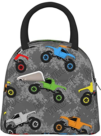 Fiokroo Lunch Bag Insulated Monster Track Lunch Box Multicolored Cars Reusable Waterproof Lunch Tote Bag For School Work College Outdoor Travel Picnic, 10l