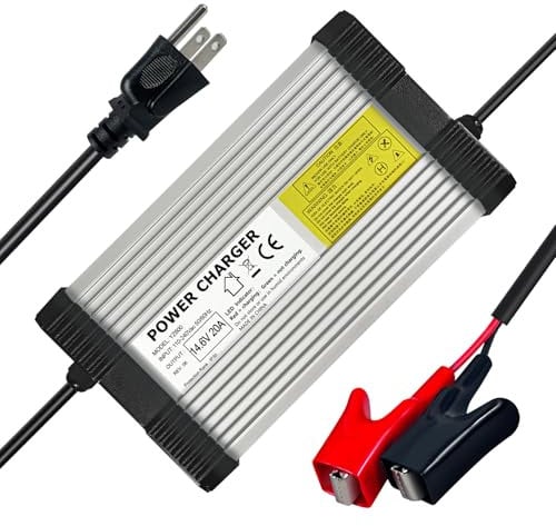 YZPOWER 14.6V 20A LiFePO4 Ladegerät Batterieladegerät, Batteriewartung Ampere Time Stabile Spannung und LED Anzeigen Ladeeffizienz Krokodilklemmen für Ladegerät LiFePO4 12V Batterie Eurostecker