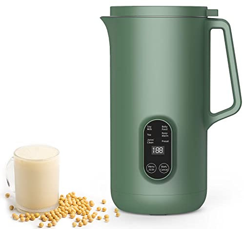 Vegan Soup Soy Milk Maker Kitchen Aid Food Blender for Make Plant Nut Oat Almond Rice Cereal Congee Porridge Smoothie Juice Home 350ml Stainless Steel SOYA Milk Maker Machine with Auto Clean Function