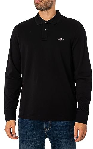 GANT Men's Reg Shield LS Pique Rugger Polo Shirt, Black, M